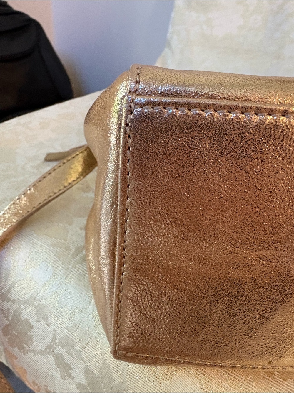 American Leather Co. Metallic Gold Leather Satchel with Shoulder Strap - Picture 15 of 16